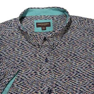 Johnston & Murphy Button Down Shirt Mens XXXL Navy Blue Excellent Fish Print SS